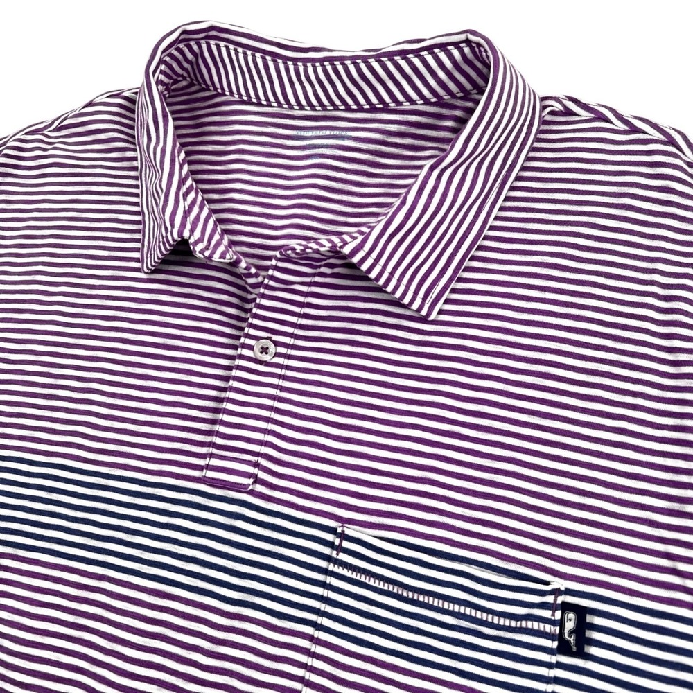 Vineyard Vines Island Polo Shirt Men 2XL Purple Striped Cotton Short Sleeve EUC